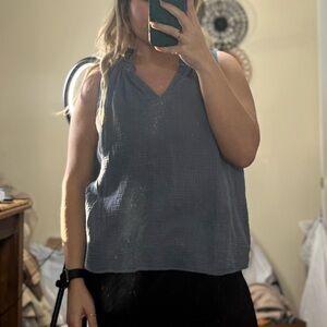 Blue Sleeveless Ruffled Top by Wonderly